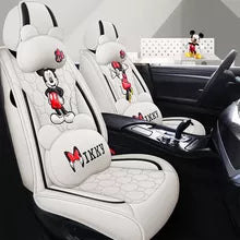 Mickey Minnie Cartoon All-Inclusive Full Leather Four Seasons Universal Car Cushion Seat Covers for Cars Full Sets Women Girls