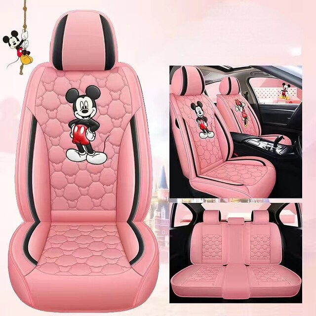 Mickey Minnie Cartoon All-Inclusive Full Leather Four Seasons Universal Car Cushion Seat Covers for Cars Full Sets Women Girls