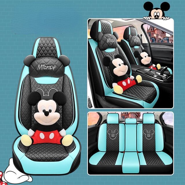 Disney Mickey Minnie Leather Embroidered Car Seat Cushion Four Seasons Five Seats Universal Fully Surrounded cute Seat Cover